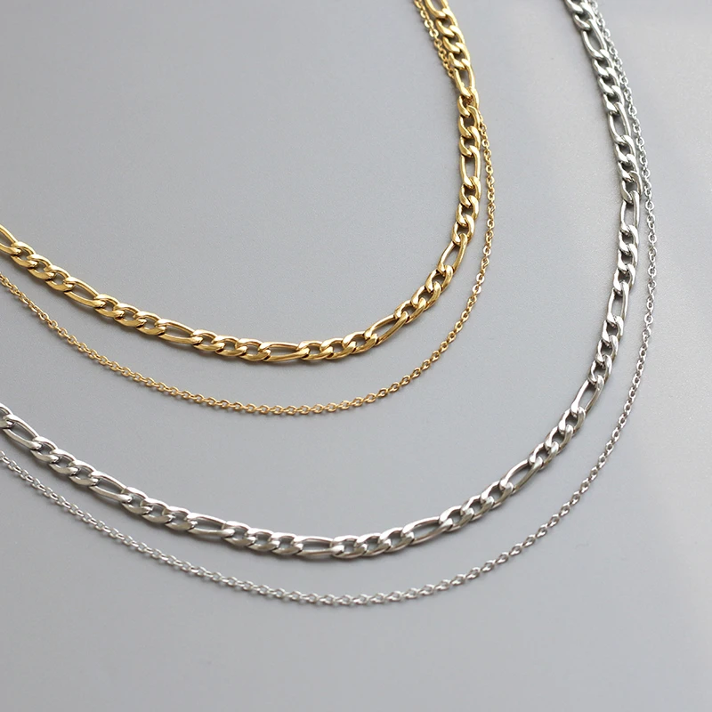 

Wholesale Minimalism Jewelry 18K Gold Plated Stainless Steel Double Layered Chain Necklace