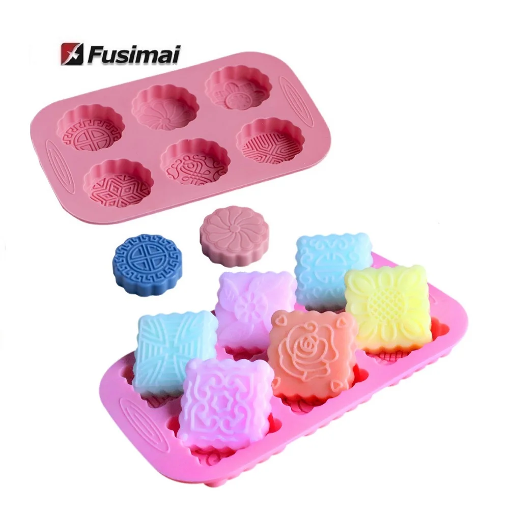 

Fusimai Buy Ice Mould Home DIY 6 Cavity Round Square Silicone Moon Cake Molds