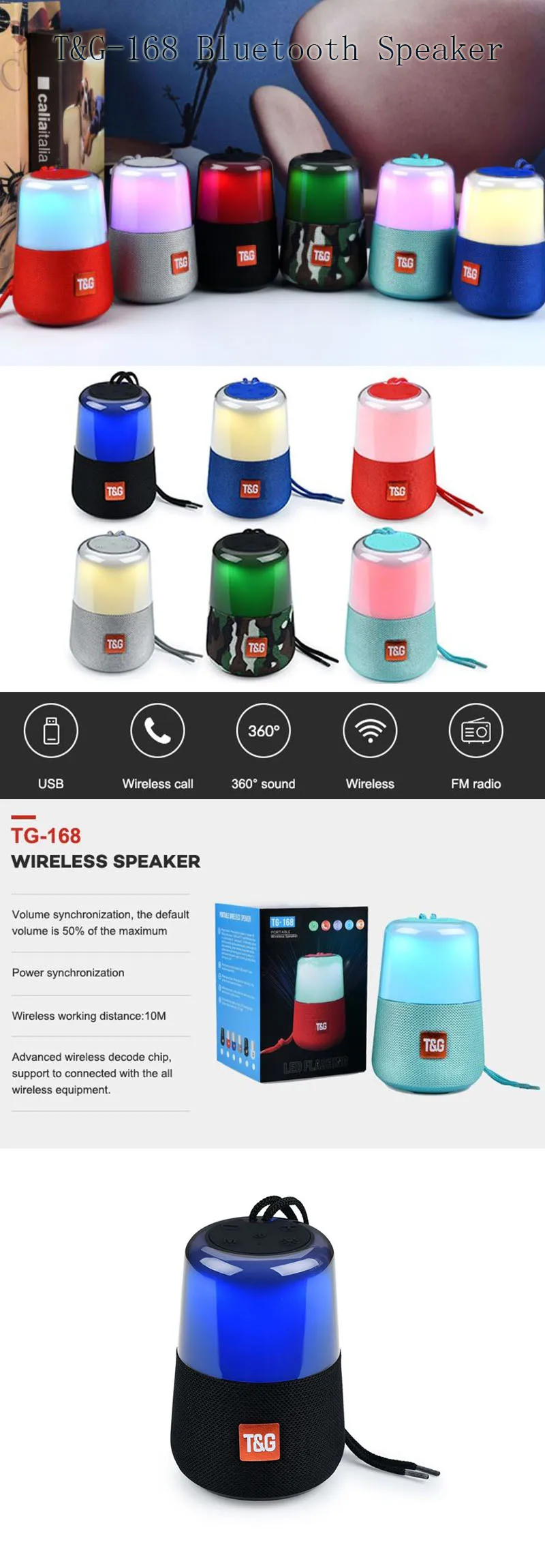 Shenzhen Factory Price T&G TG-168 Subwoofer Bluetooth Wireless Speaker Support USB/TF CARD/FM RADIO - ANKUX.COM