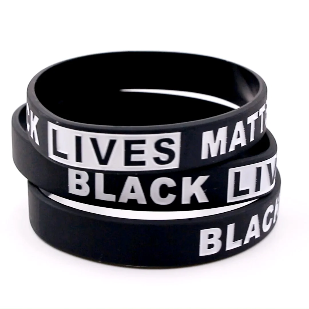 

RTS Hand Silicone Print Fitness Logo Blm Sports Bracelets Custom Black Lives Matter Rubber Wristbands, Customized color, as cmyk color