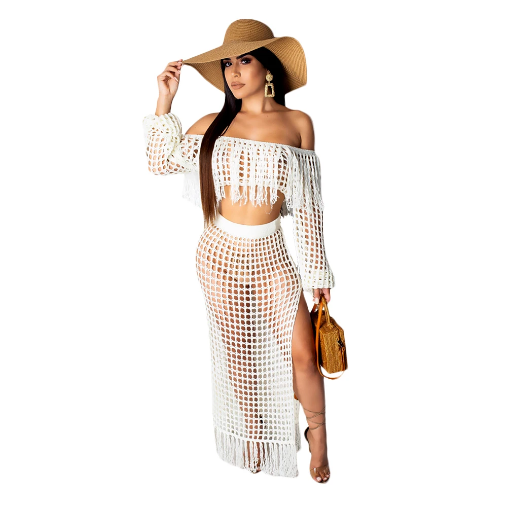

Summer new style hollow sexy fashion mesh tassel perspective two-piece women's clothing