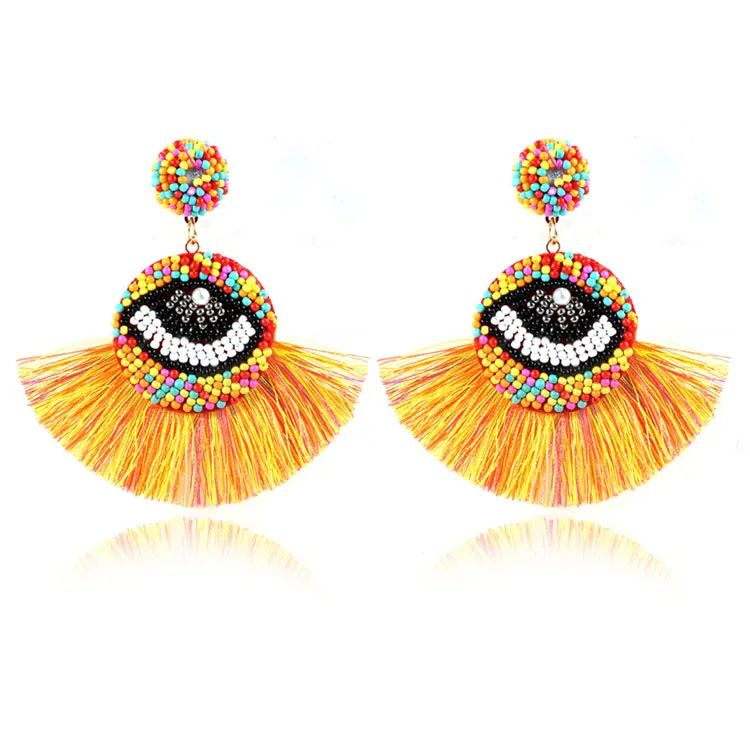 

Europe And America Hot Sector Shape Tassel Seaded Earrings Eyes Drop Miyuki Bead Earrings, Picture