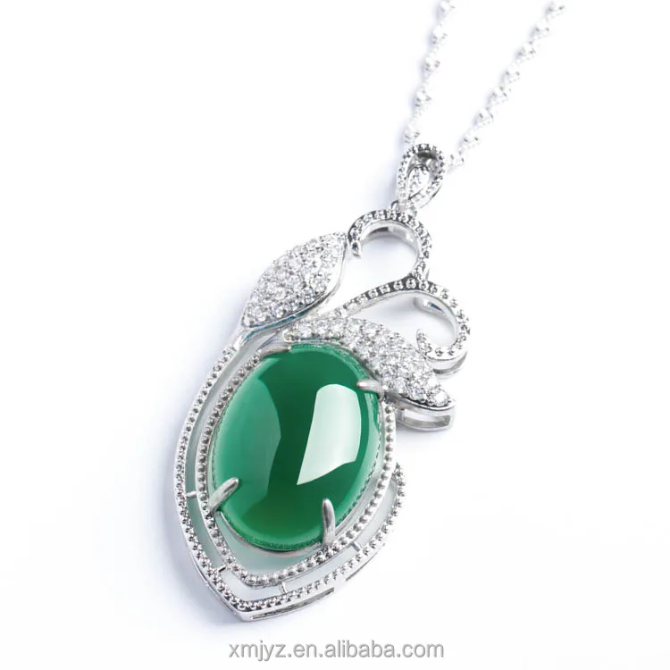 

Natural Chalcedony Pendant Inlaid Green Chalcedony Oval Egg Surface Inlaid Pendant Factory Direct Sales