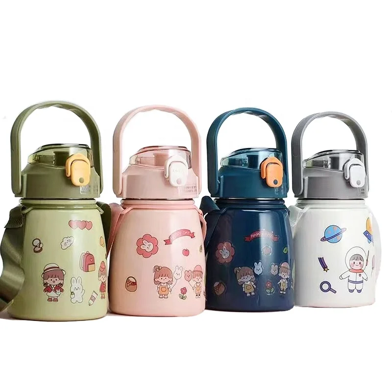 

New food garde stainless steel thermos kids drinking bottle big  children water flask with handle and straw, Customized colors acceptable