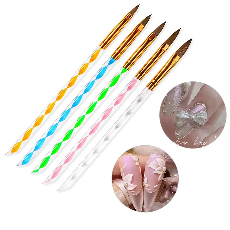 

5pcs Acrylic Nail Brush Set for DIY Sculpture Powders Carved Painting Pen Nail Art Tools Manicure Brushes, Yellow, blue, green, pink, white