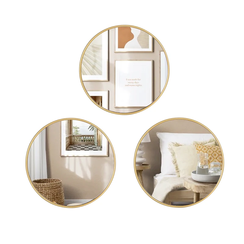 

Jinn Home 3 PCS Gold Round Plastic Framed Mirrors Set Bathroom Bedroom Wall Mirror Decor