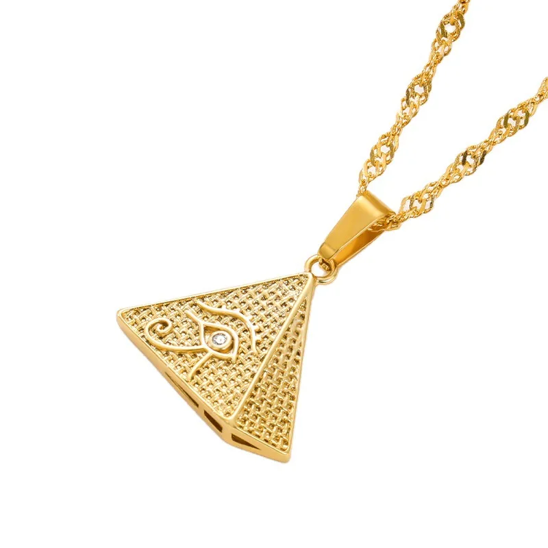 

Men jewelry Gold Plate Hiphop Ankh Cross Eye of Horus Pyramid Pendant Necklace