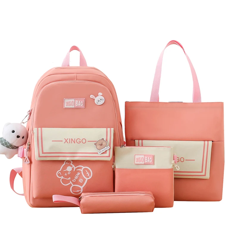 Four-piece Student Schoolbag Female Ins Korean Style Large Capacity Girlish Fresh Backpack Wholesale 7811