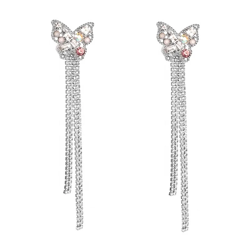 

Dina New Style Korea Style Crystal Tassel Butterfly Earrings For Women In Europe, Silver