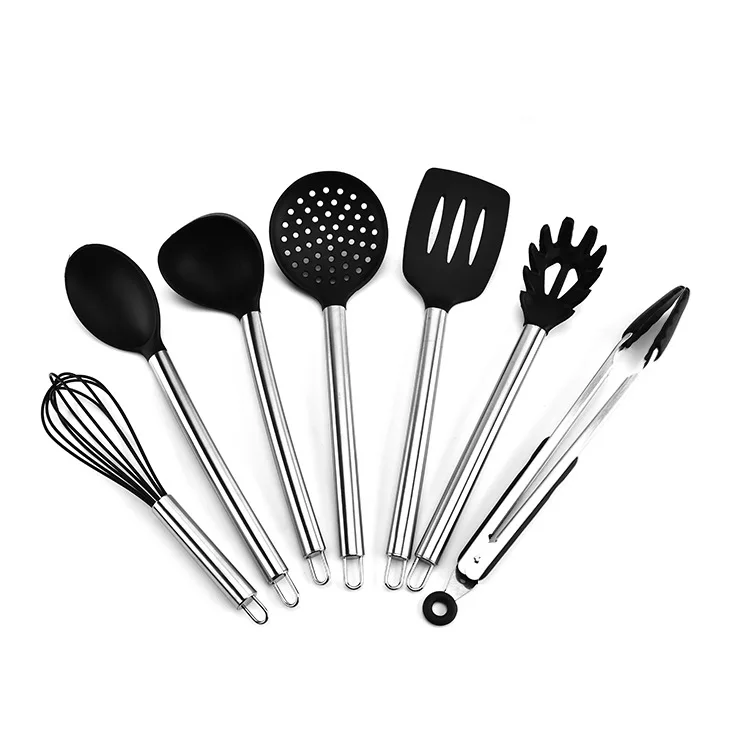 

Silicon Kitchen Cooking Utensils Non Stick Tools 430 Stainless Steel Handle Set, Custom