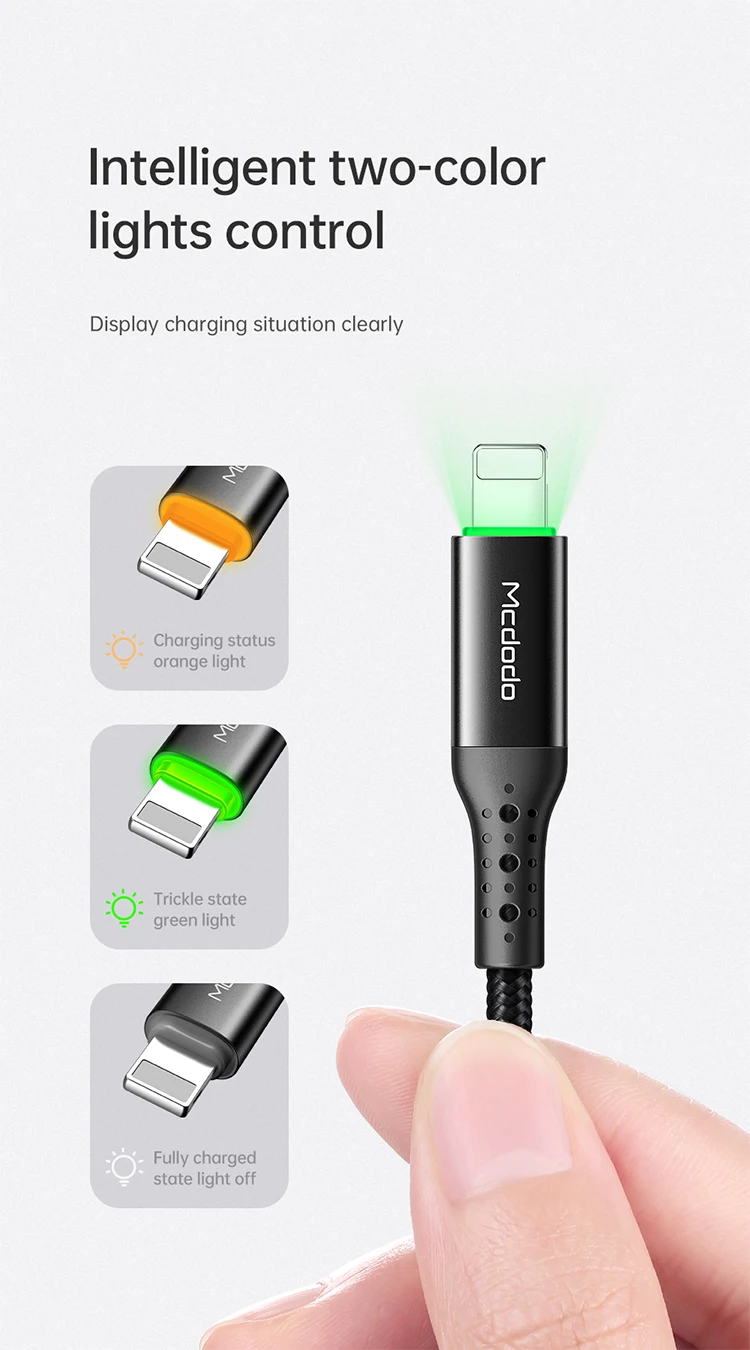 Mcdodo Smart charging Cable Auto Disconnect Fast Charging USB Data Cable for iPhone