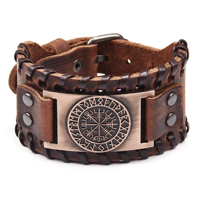 

Hot selling western style custom wide compass vintage pirate mens jewelry leather bracelet, As pic