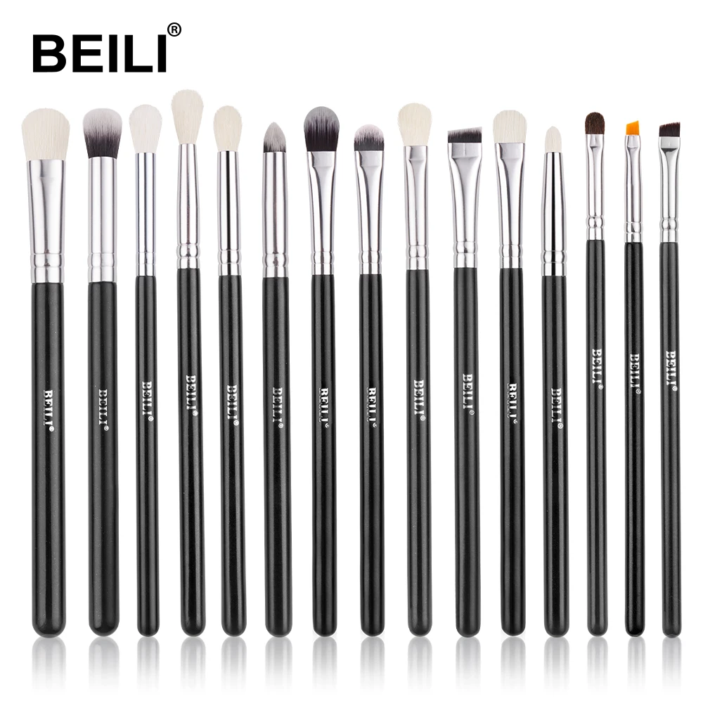 

BEILI 15pcs Natural Makeup Brushes Set Eyeshadow Make Up Brush Goat Hair Kit for Makeup Set Blending Brushes