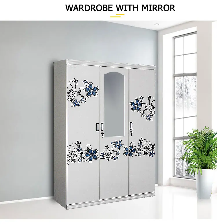 Home Baby bedroom iron triple door steel almirah wardrobe