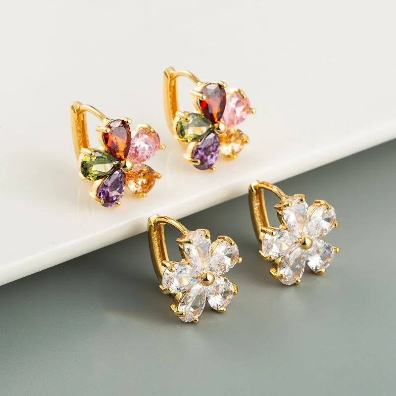 

Jachon New Exquisite Floral Earrings With Brass Micro - inlaid Zircon Earrings Flash Stylish Elegance Earrings, As picture