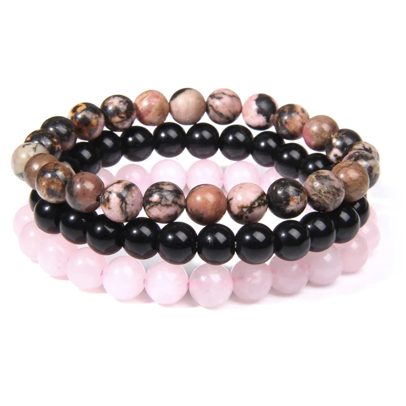 

Jewelry Manufacturer 3 pcs/set Natural Rose Quartz Bracelet Rhodonite Beads Bracelet For Women Men, Picture shows