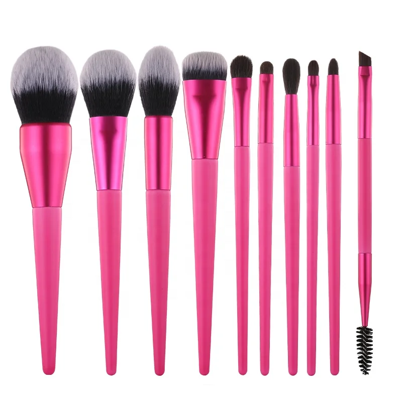 

2022 Private Label Cosmetic Make Up Brush Set Professional Makeup Brush Kit Pink Makeup Brushes Set with Logo Customized 10 PCS, Hot pink