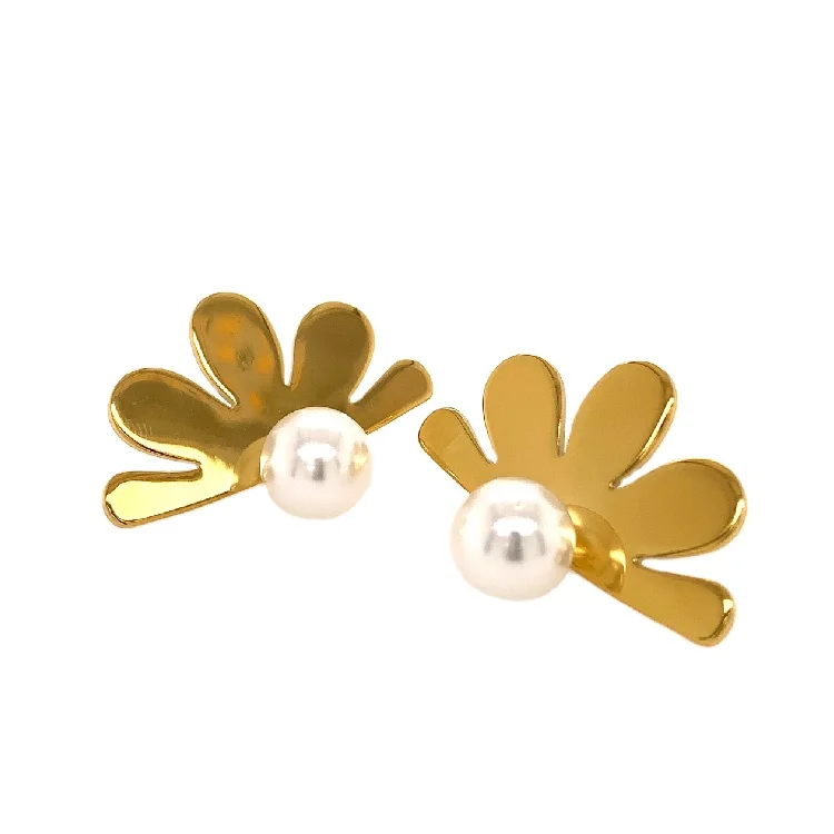 

VeFruit daisy flower earring 18k gold plated pearl hypoallergenic stud earrings bulk 2021 women jewelry non tarnish jewelry