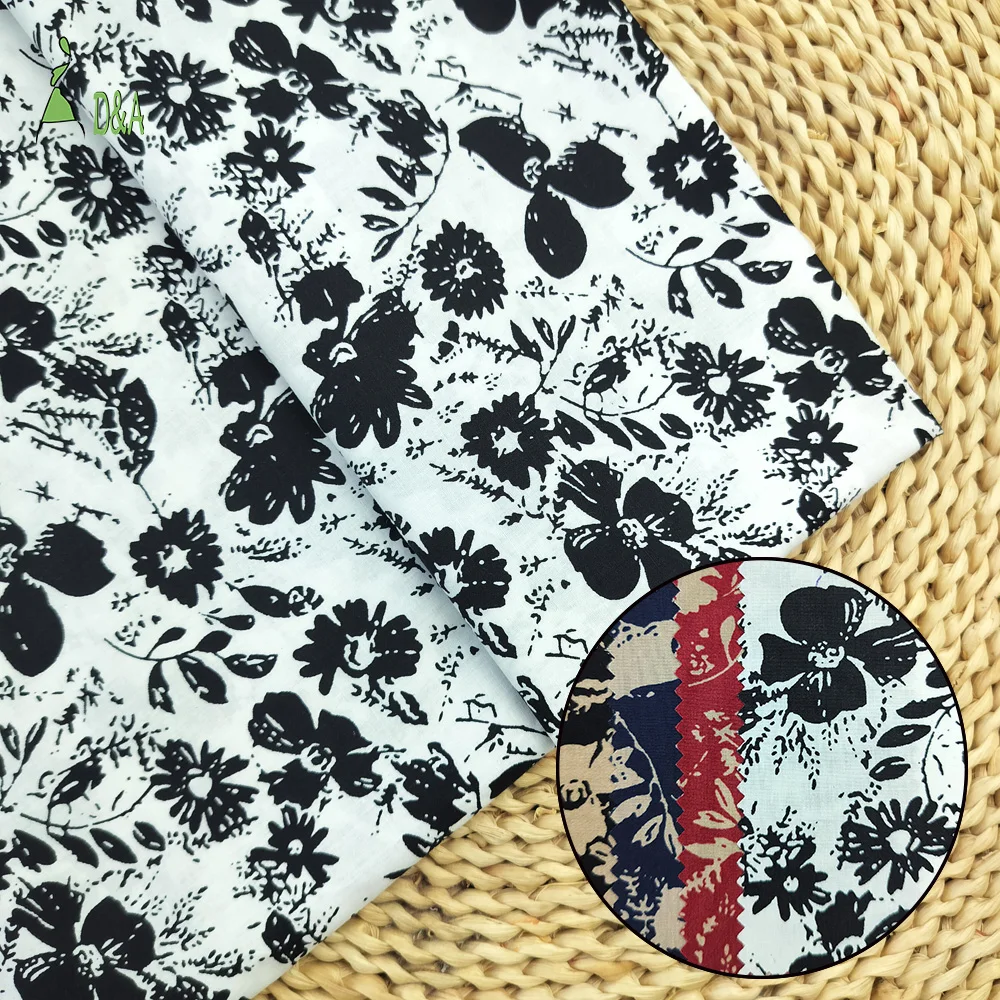 Stock 100% Cotton Textile Poplin with Simple Floral Print Woven Cotton Fabric Cheap Price for Girl's  Clothing and Dresses