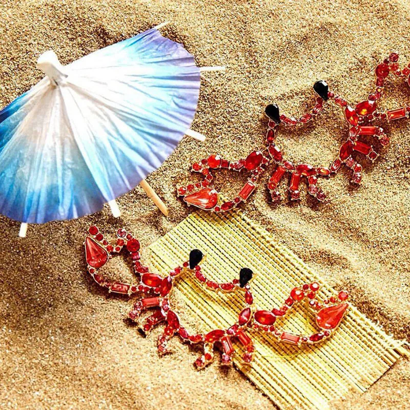 

Hongtong Fashion Long Tassel Stud Jewelry Rainbow Color Bird Earring Exaggerated Rhinestone Crab Lobster Earrings, Picture