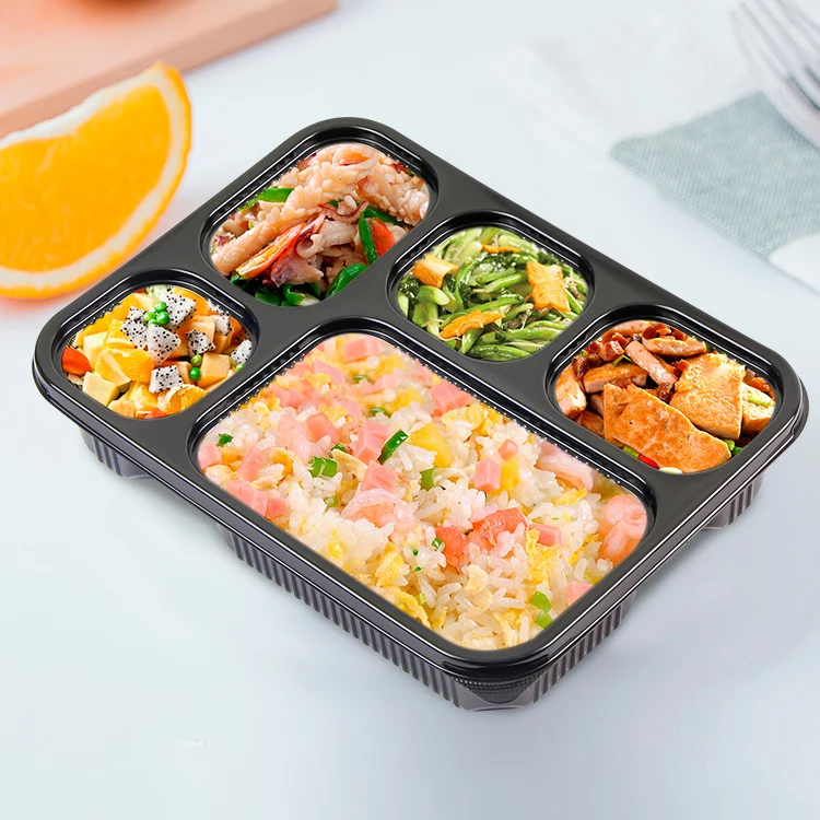 

Factory Take Away Disposable Lunch Plastic Storge Container Hinged Container For Food, Black white clear
