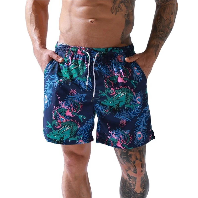 

New custom designed men's quick-dry European print beach pants five-minute swimming trunks men's casual shorts, A variety of color