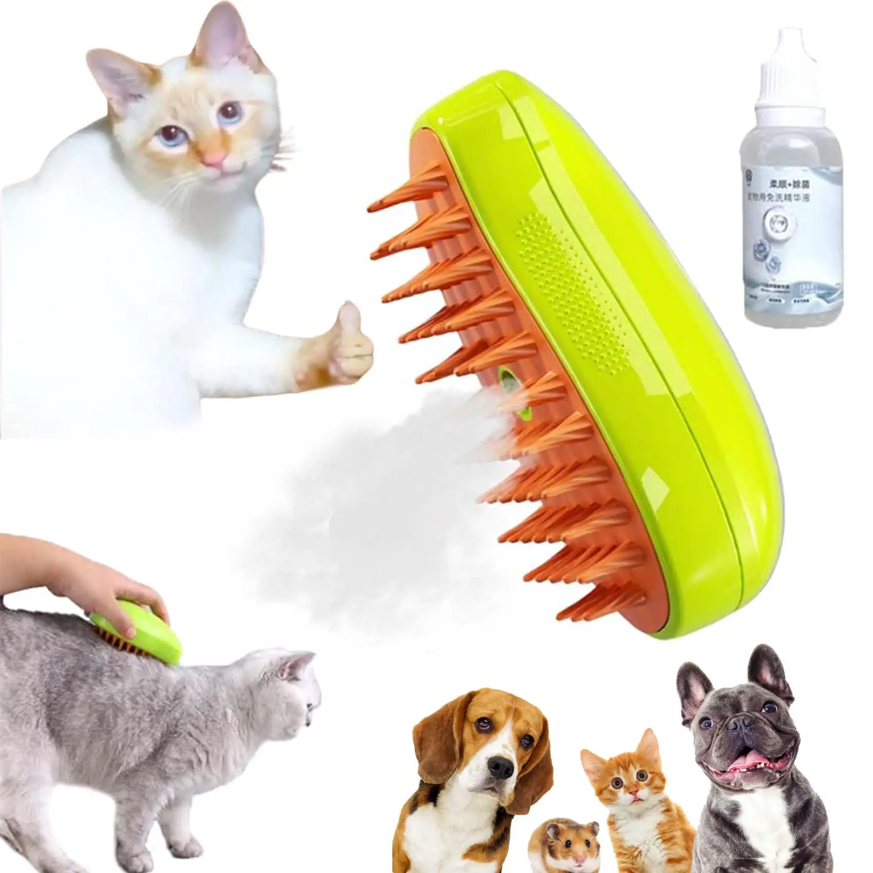 

2024 new product cat grooming brush button Hair Remover Comb electric cat steamy brush water steam cat brush