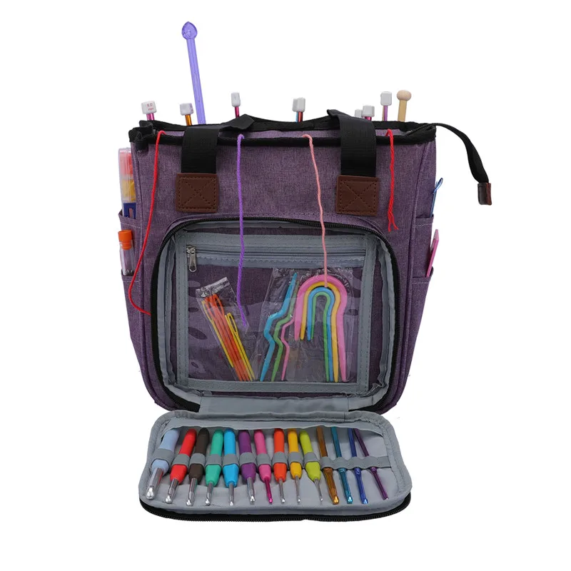

AAA91 Multi-functional Portable Large Pouch Capacity Wool Yarn Packaging Bags Zipper Tool Crochet Hooks Storage Bag, 3 colours