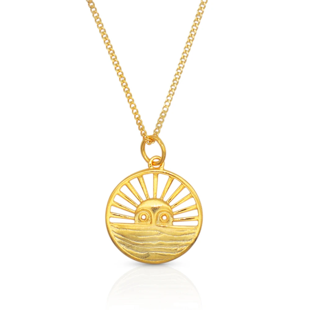 

Chris April minimalist 925 sterling silver gold plated coin sun pattern pendant necklaces for women, Yellow gold