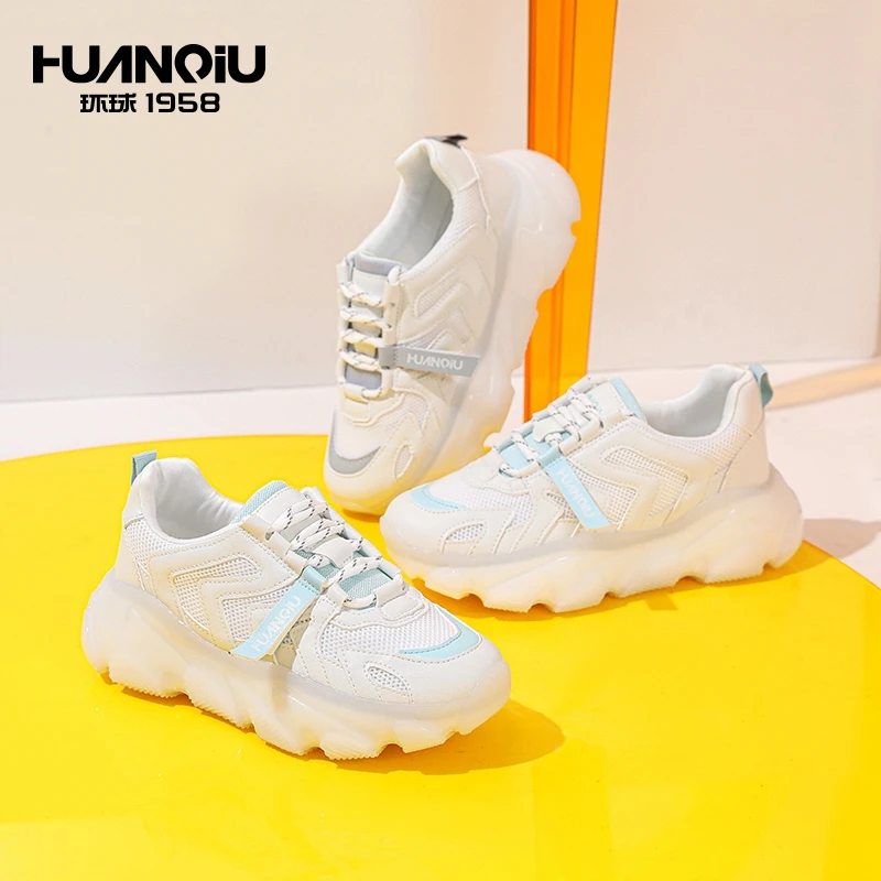 

SA098 HUANQIU Hard Wearing Lace Up Walking Shoes Breathable Mesh Fancy Designer Sneakers