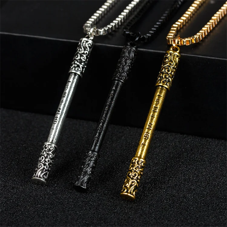 

Chinese Monkey Stick Necklace Pendant Men and Women Retro Couple Necklace Electroplating Alloy Titanium Steel Necklace, As the picture show