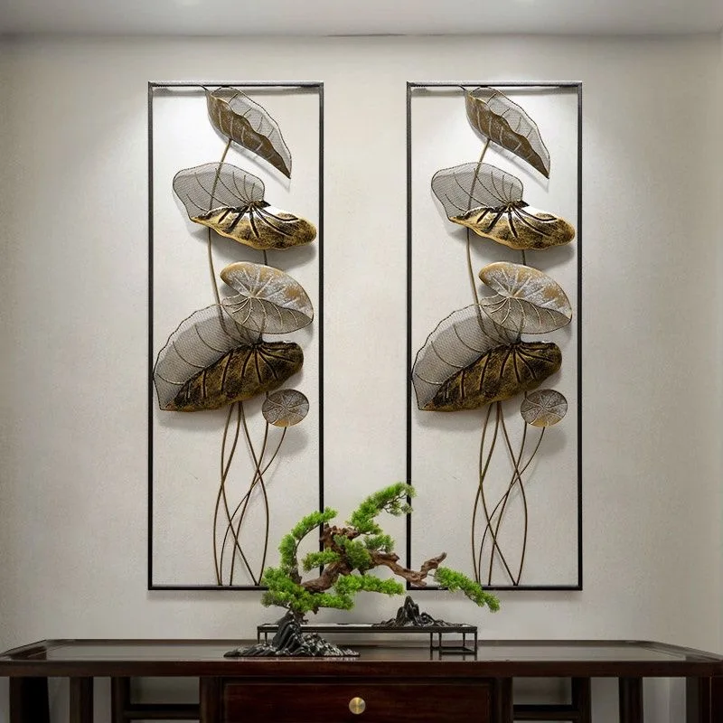 91x31CM  SET2  Creative Art Lotus Leaf Retro Atmosphere Wall Decoration Light Luxury Three-dimensional Iron Art Hallway Pendant