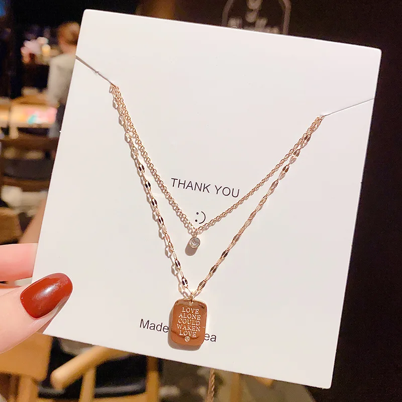 

New Arrival 18k Gold Plated Stainless Steel Multilayer Square Letter Pendant Chain Necklace