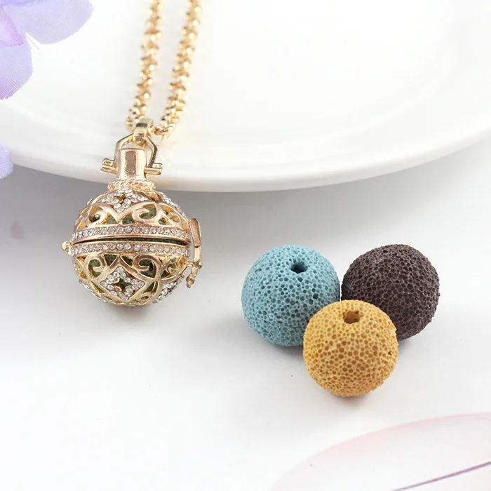 

New arrival lava stone hollow locket aroma diffuser essential necklace pendent