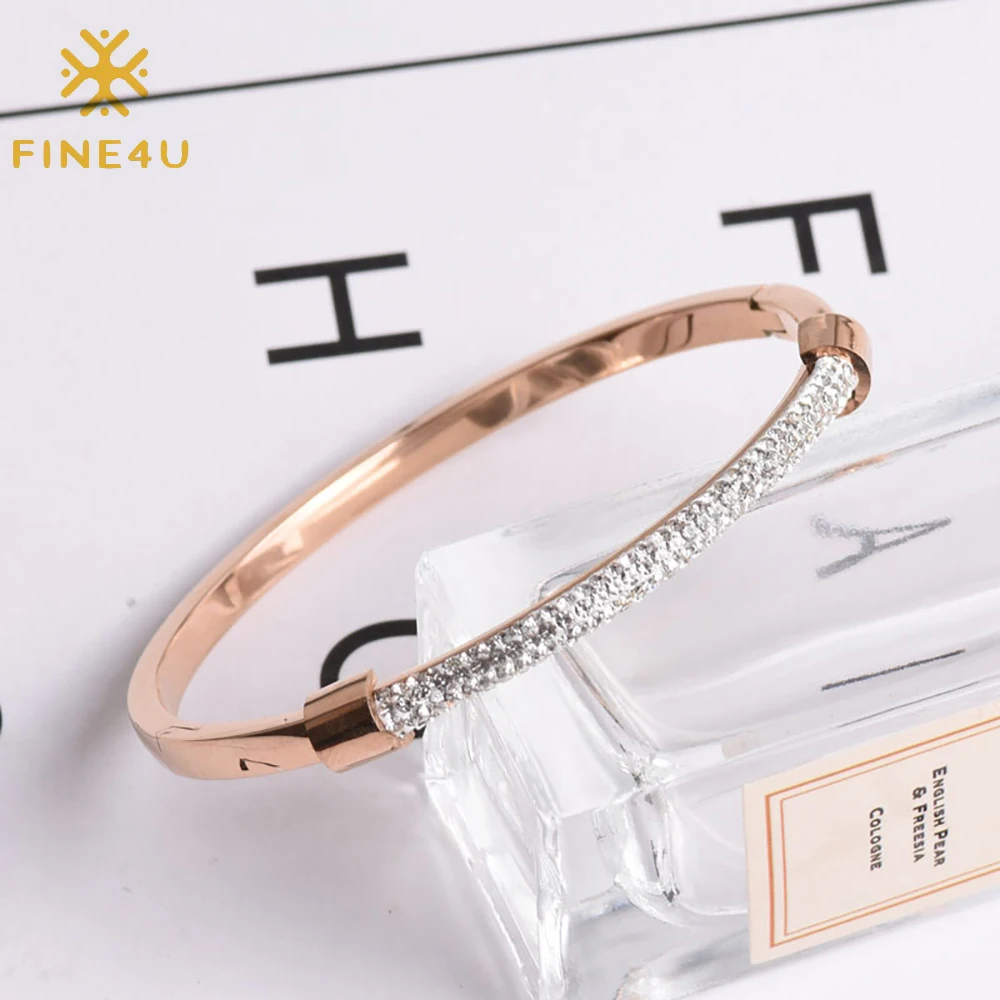 

Fashion jewelry new rose gold plated cuff bangle stainless steel women diamond bracelet, Rose gold/steel/gold
