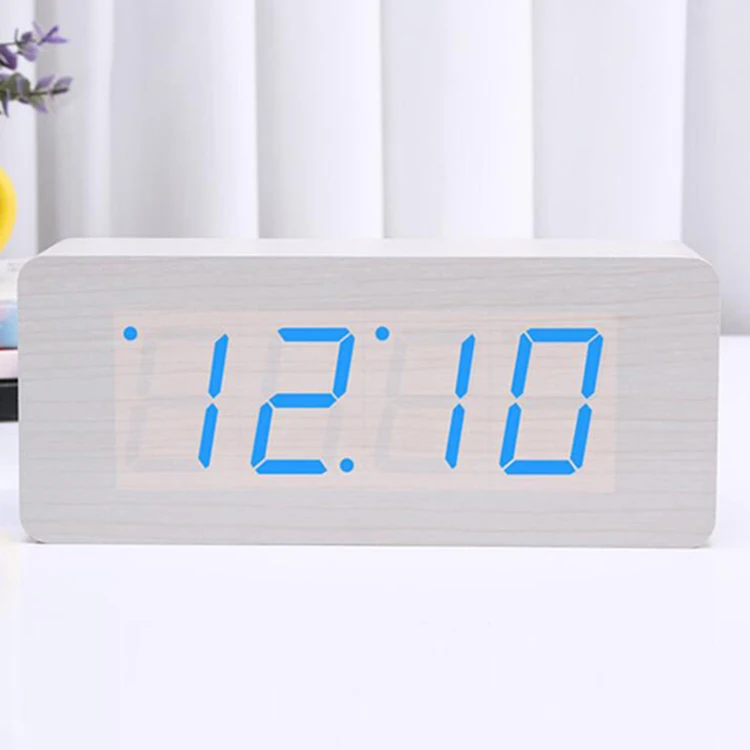 

Custom Promotional Home Decorative Desk Table Digital Alarm Led Wooden Clock