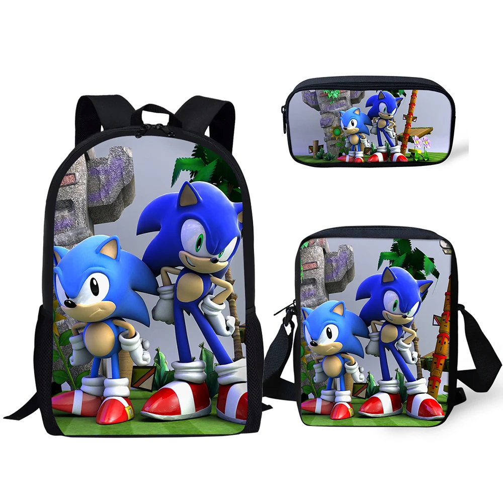 

3PCs/Set Children's School Backpack Sonic The Hedgehog Kids School Bags Cartoon Animal Design Teenagers Book-Bags Set