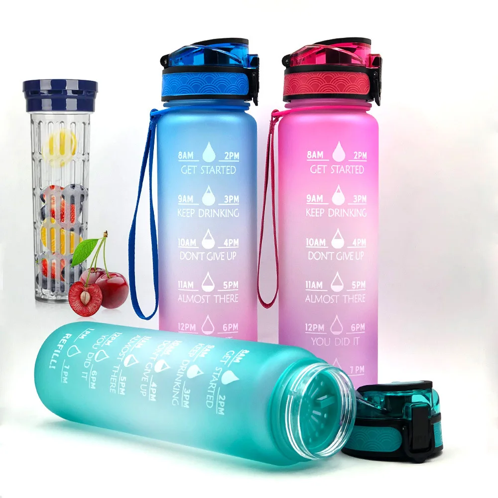

Flypeak 32oz Motivational Time Marker fruit bottle Drink Reusable Tritan Sports Water Bottle with Filter for Gym and Outdoor, Customized color