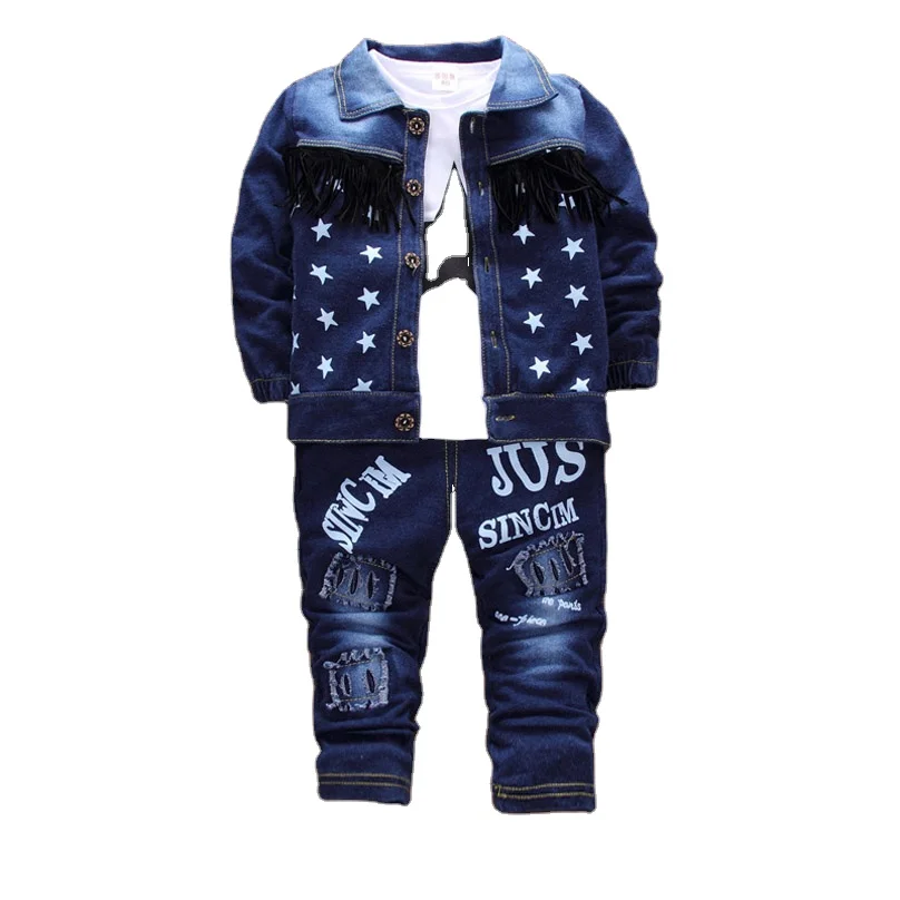 

1-4 Years Fashion Autumn Kids Denim Clothing Suits 3pc Child Outfits Baby Boys Clothes Sets