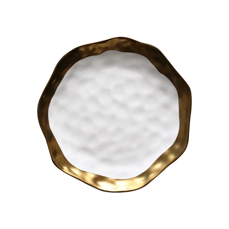 

European-style ceramic gilded white matte retro gold rim dinner plate home restaurant steak plate dessert plate