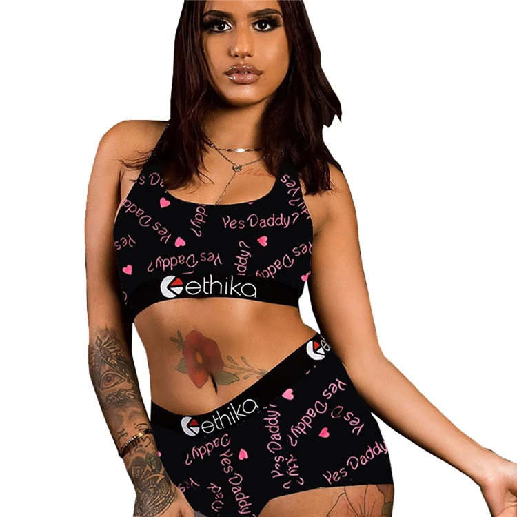 

Fashion Lady Fitness Track Suit Vest Short Pants Summer Print Sport Gym Two Piece Set For Women
