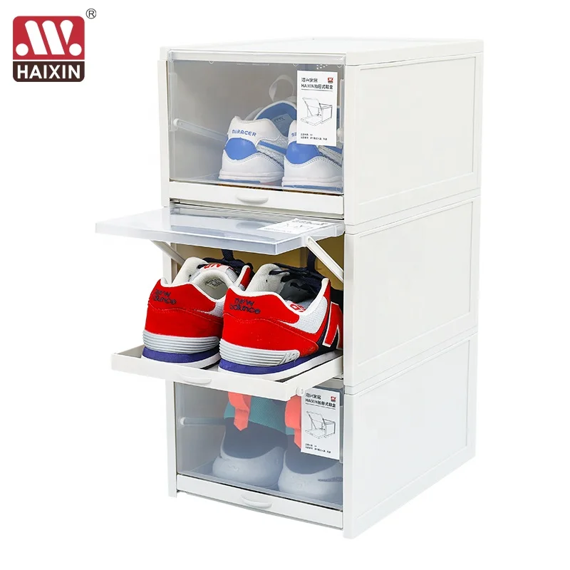 

Haixin 3 Large Size Easy Assembly plastic shoe box transparent Drawer Storage Shoe Box For Men