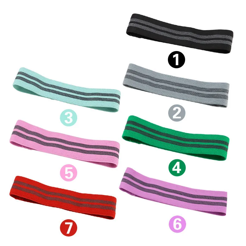 

Hot sale seven colors non slip non curling polyester cotton fitness resistance band, Color