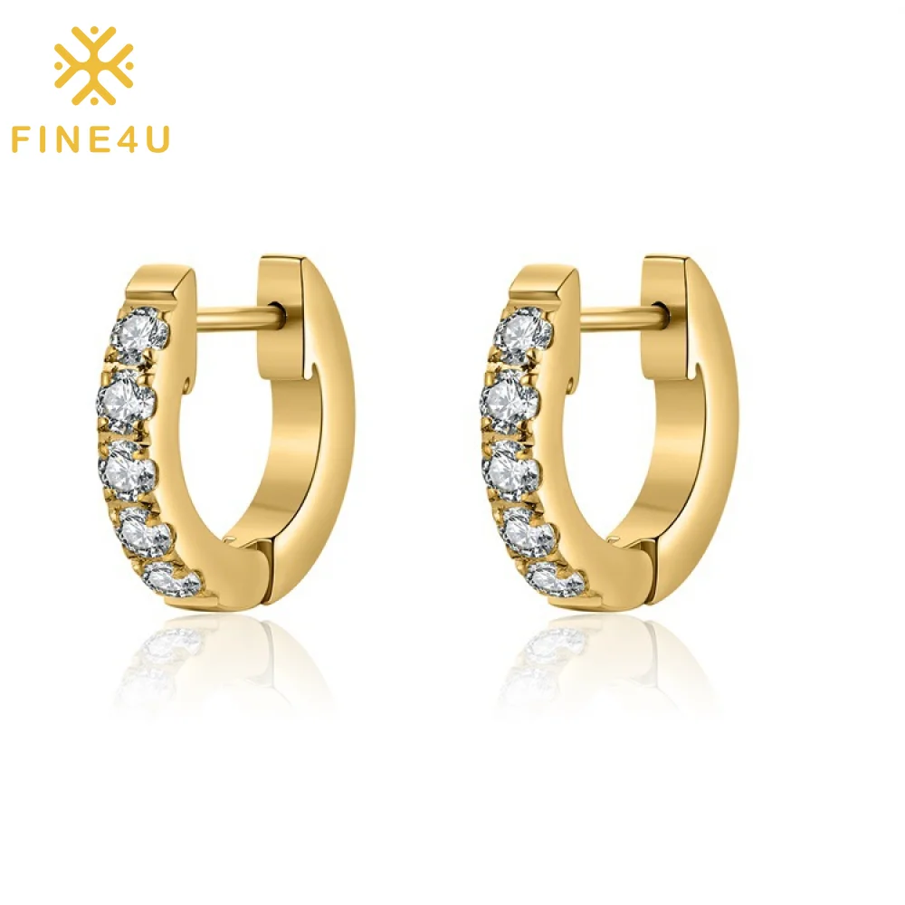

Fashion Trendy Women Jewelry Gold Plated Stainless Steel Cubic Zircon Huggie Diamond Gold Hoop Earrings