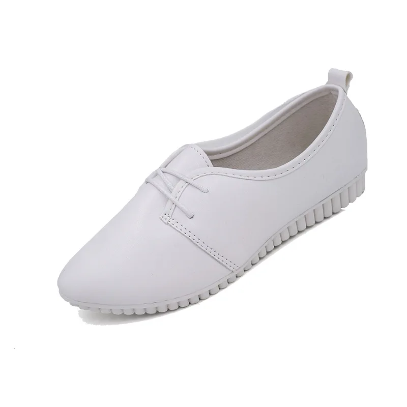 

ZY1914A Summer thin leather cusp lace-up white nurse shoes women's shoes