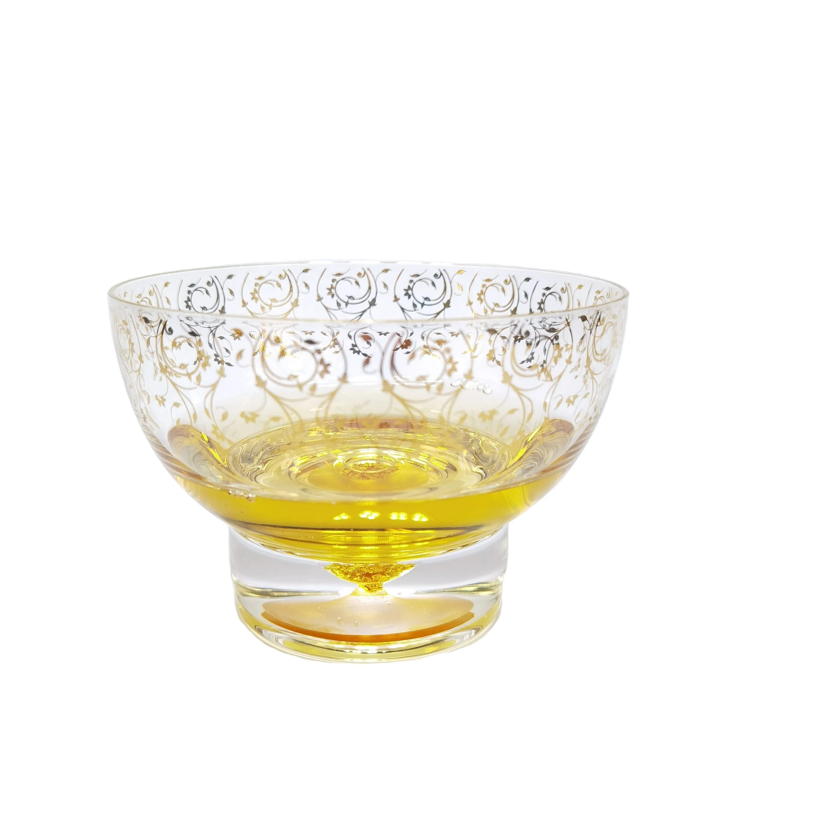 

400ML Glass Bowl With Gold Flower Rim Bottom Filled With Gold Foil Pet Cheap Set Multifunction Glass Bowl, Golden