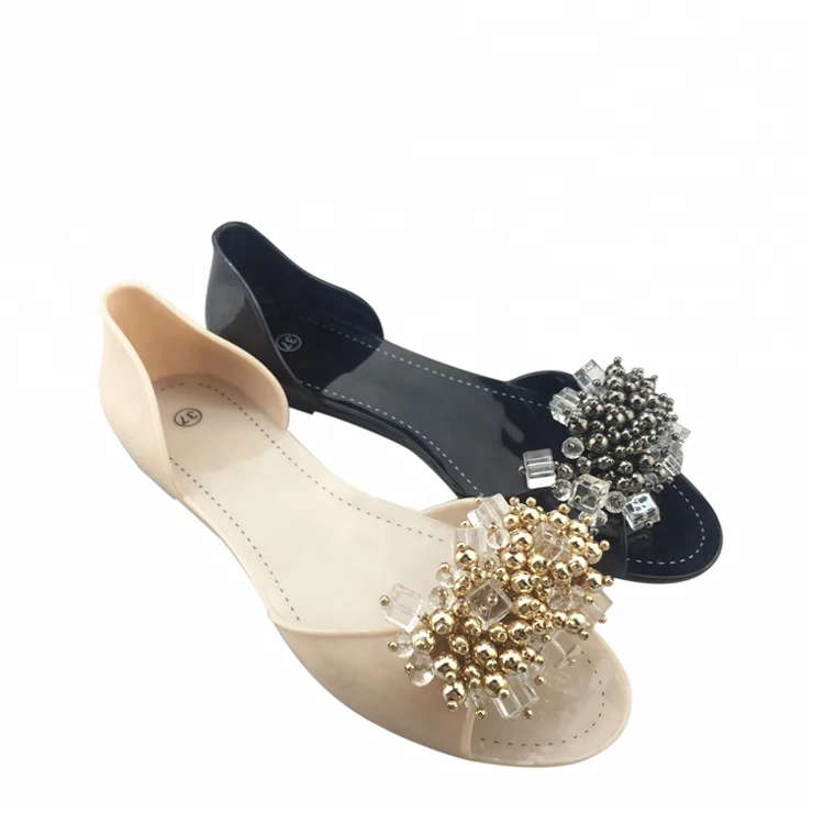 

Ladies Footwear China Women Shoes Charms PVC Soft Casual Flat Jelly Sandals, As pictures or customed