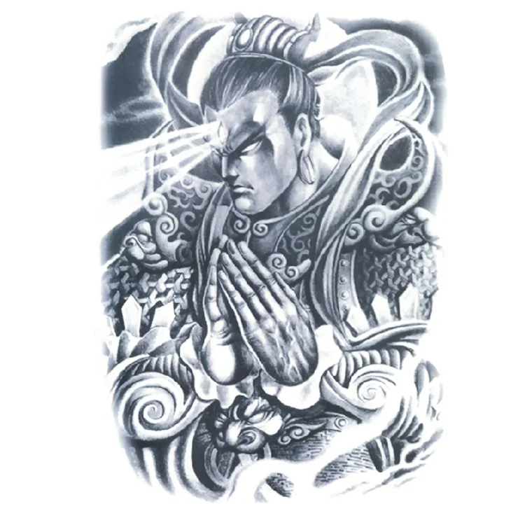 

Free shipping semi-permanent realistic frosted ink myth Erlang God waterproof tattoo stickers, Cmyk