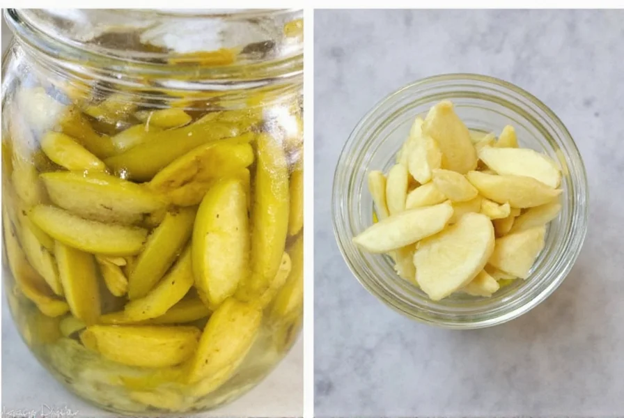 Fresh young ginger roots with pink tips next to prepared pickled ginger in glass jar