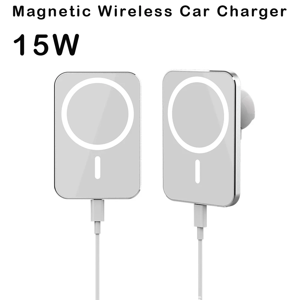 

Magnetic Car Charger 15W Fast Charging Wireless for Magsafe Charger Car Holder For iPhone 12, Silver